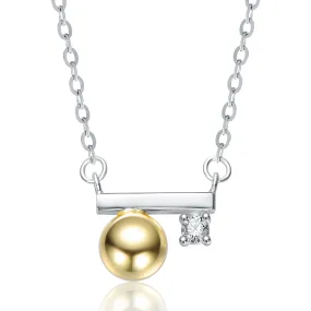 Sterling Silver Two-Tone with 14K Gold Plated Sphere & Minimalist Bar Necklace