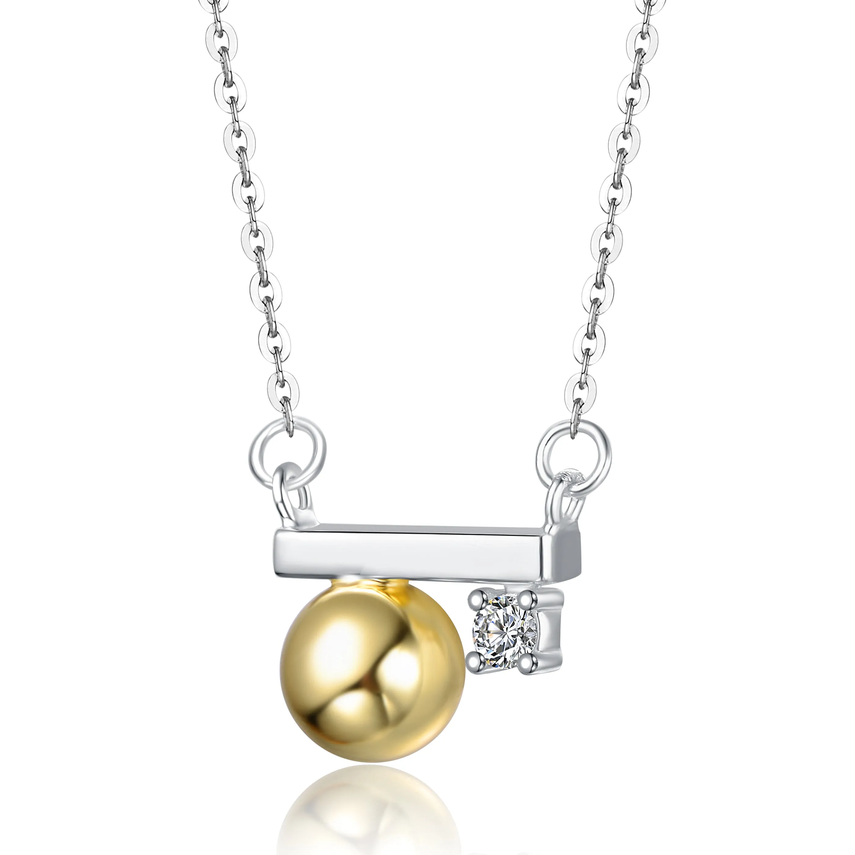 Sterling Silver Two-Tone with 14K Gold Plated Sphere & Minimalist Bar Necklace