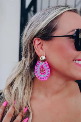Teardrop Stacked Beaded Earrings By Treasure Jewels - Pink