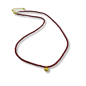 THE MAKERY MINI HEART NECKLACE IN BRICK RED AND GOLD