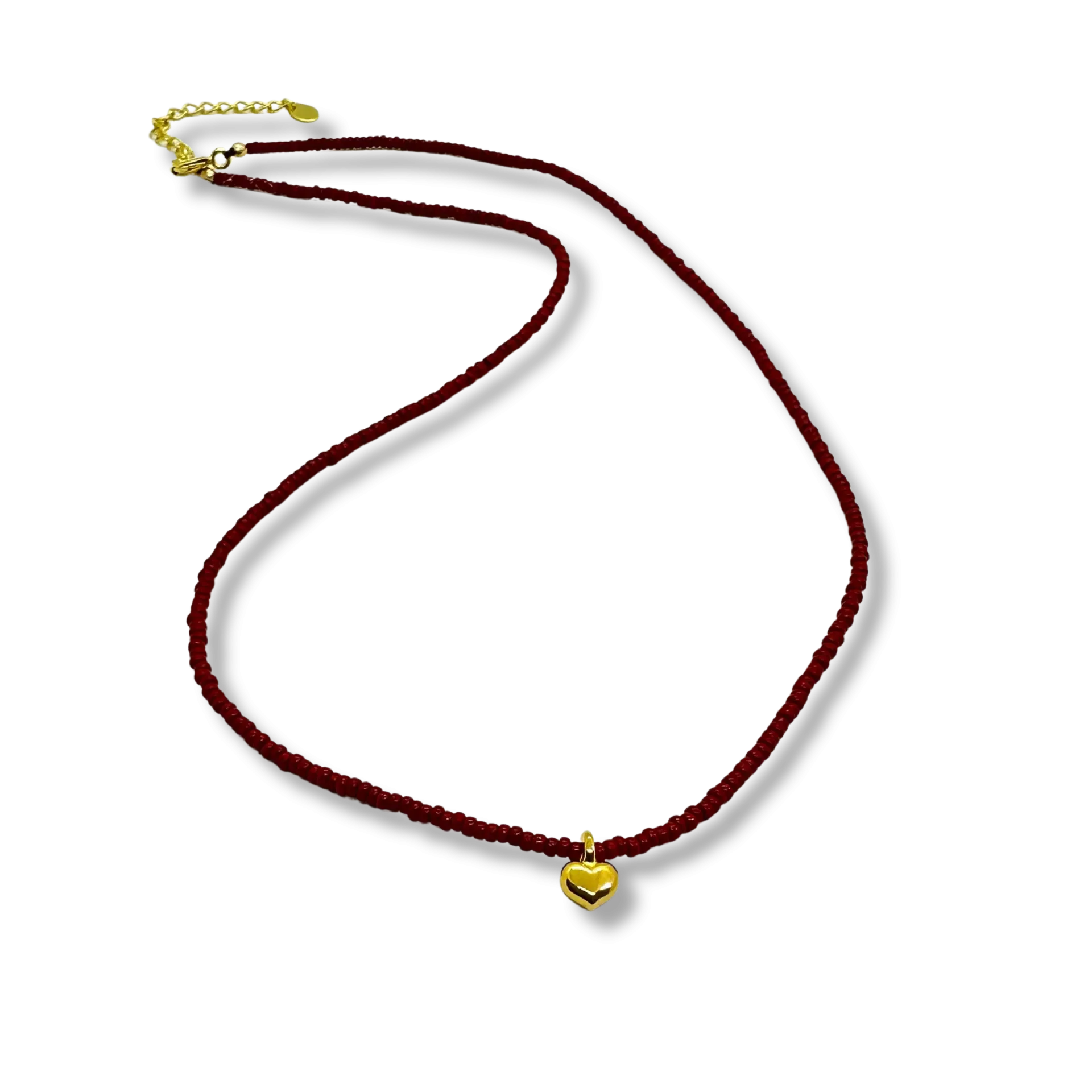 THE MAKERY MINI HEART NECKLACE IN BRICK RED AND GOLD