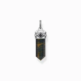 Thomas Sabo Silver Blackened Pendant with Hexagon-cut Gold Blue Tiger's Eye