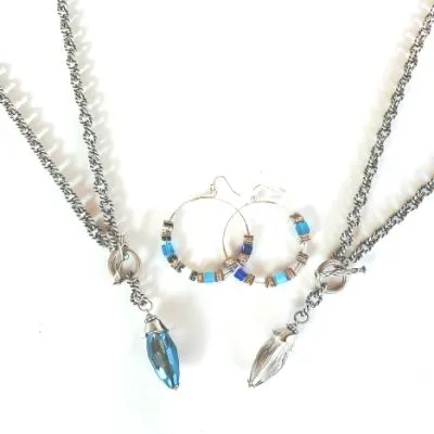 Thunder Crystal With Blue Or Silver Flash Necklace