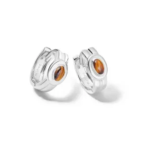 Tigers Eye Huggie Hoop Earrings Sterling Silver