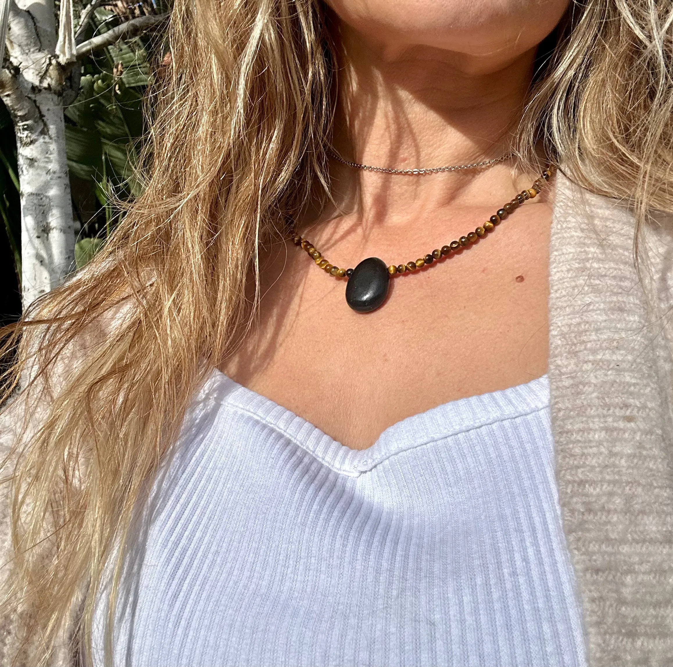Tigers Eye With Shungite Necklace
