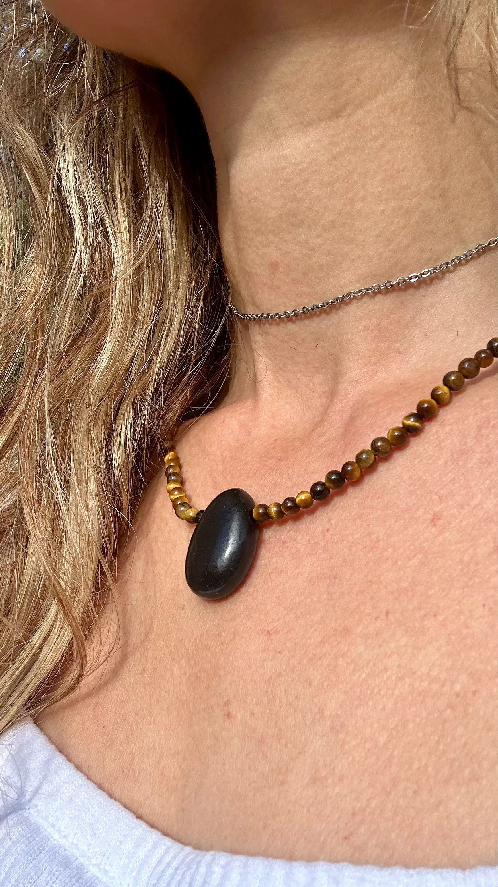 Tigers Eye With Shungite Necklace