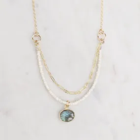 Tiny Pearl and Labradorite Necklace