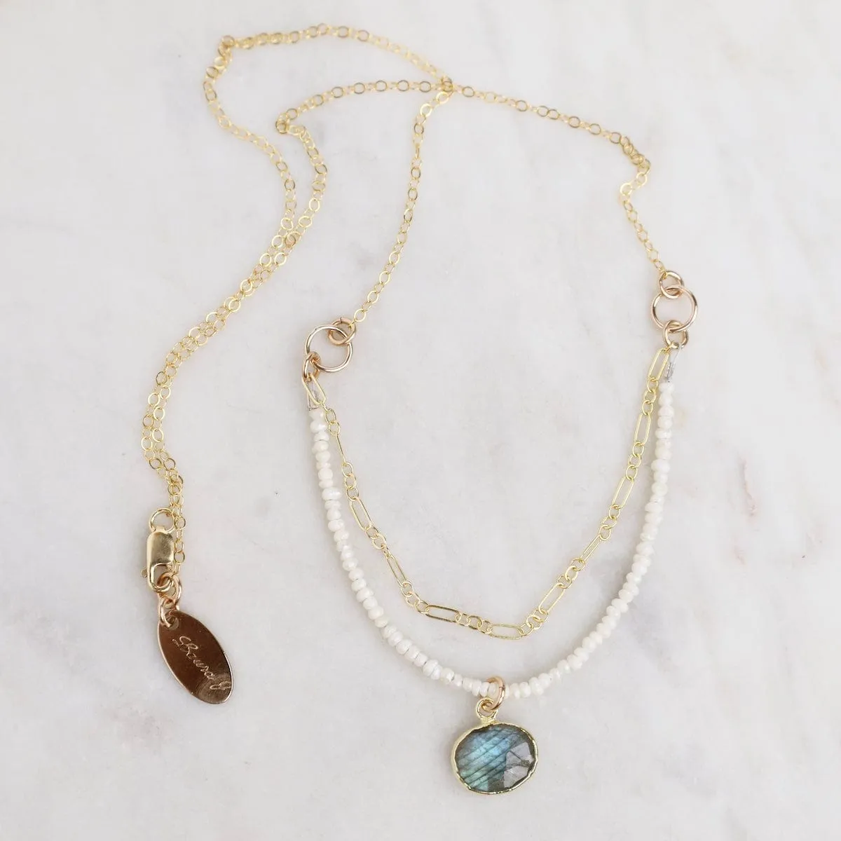 Tiny Pearl and Labradorite Necklace