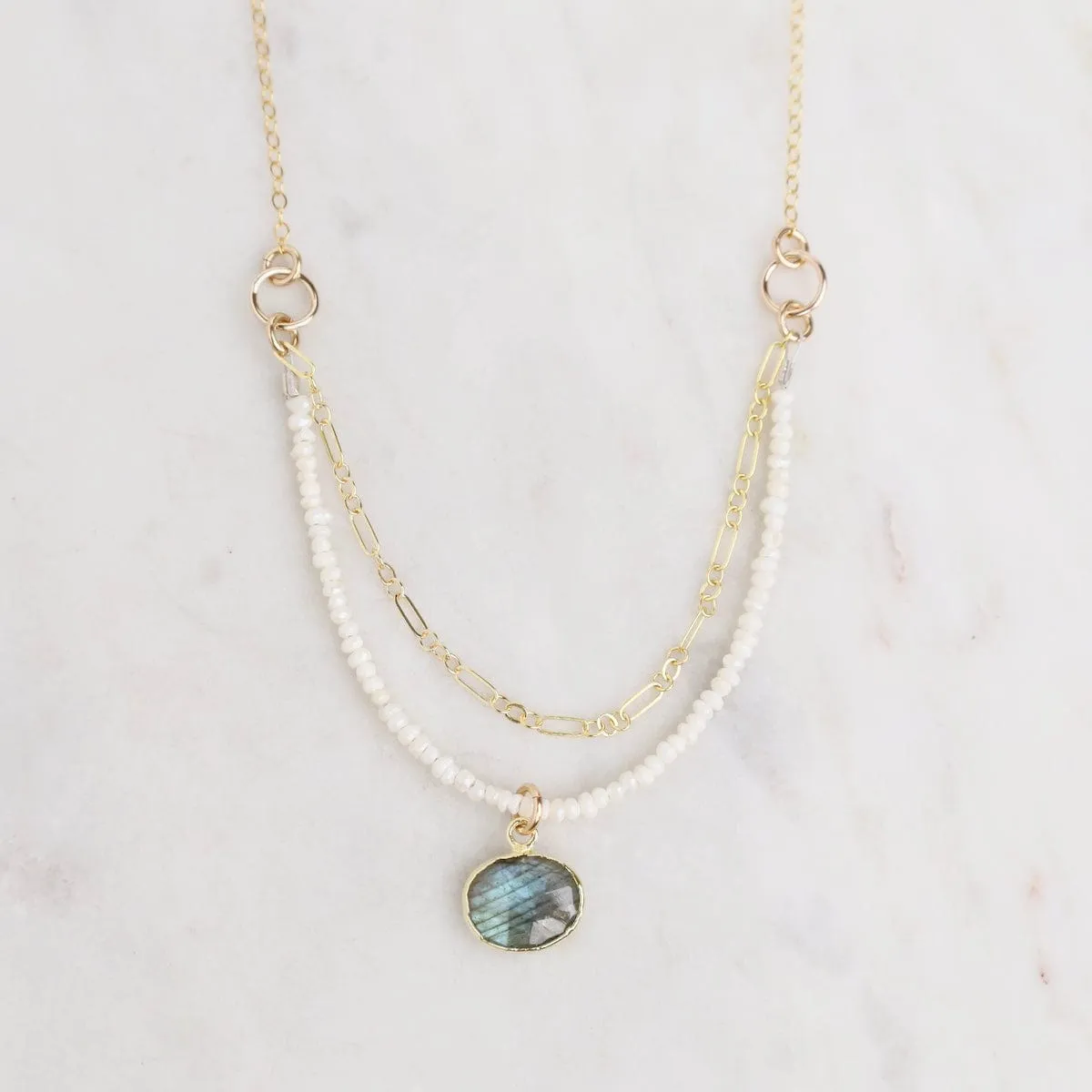 Tiny Pearl and Labradorite Necklace