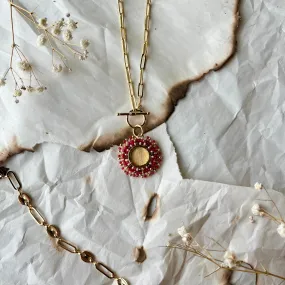 TLee Beads Burgundy Beaded Hide Pendant Necklace