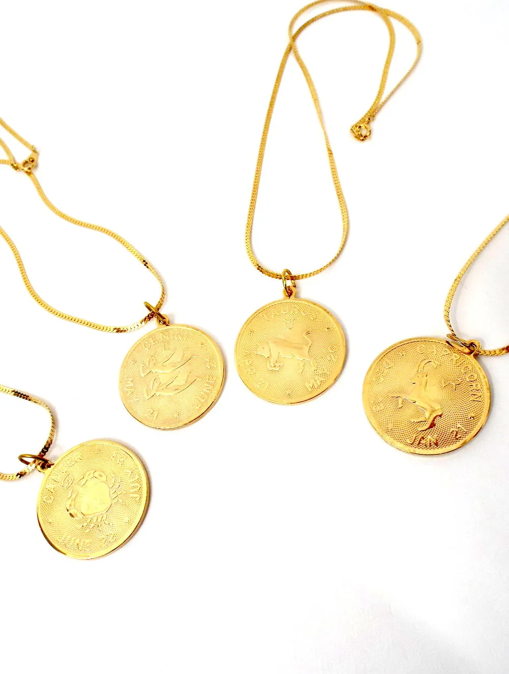 Vintage 70s Faux Gold Zodiac Sign Pendant Necklace - Many signs available!
