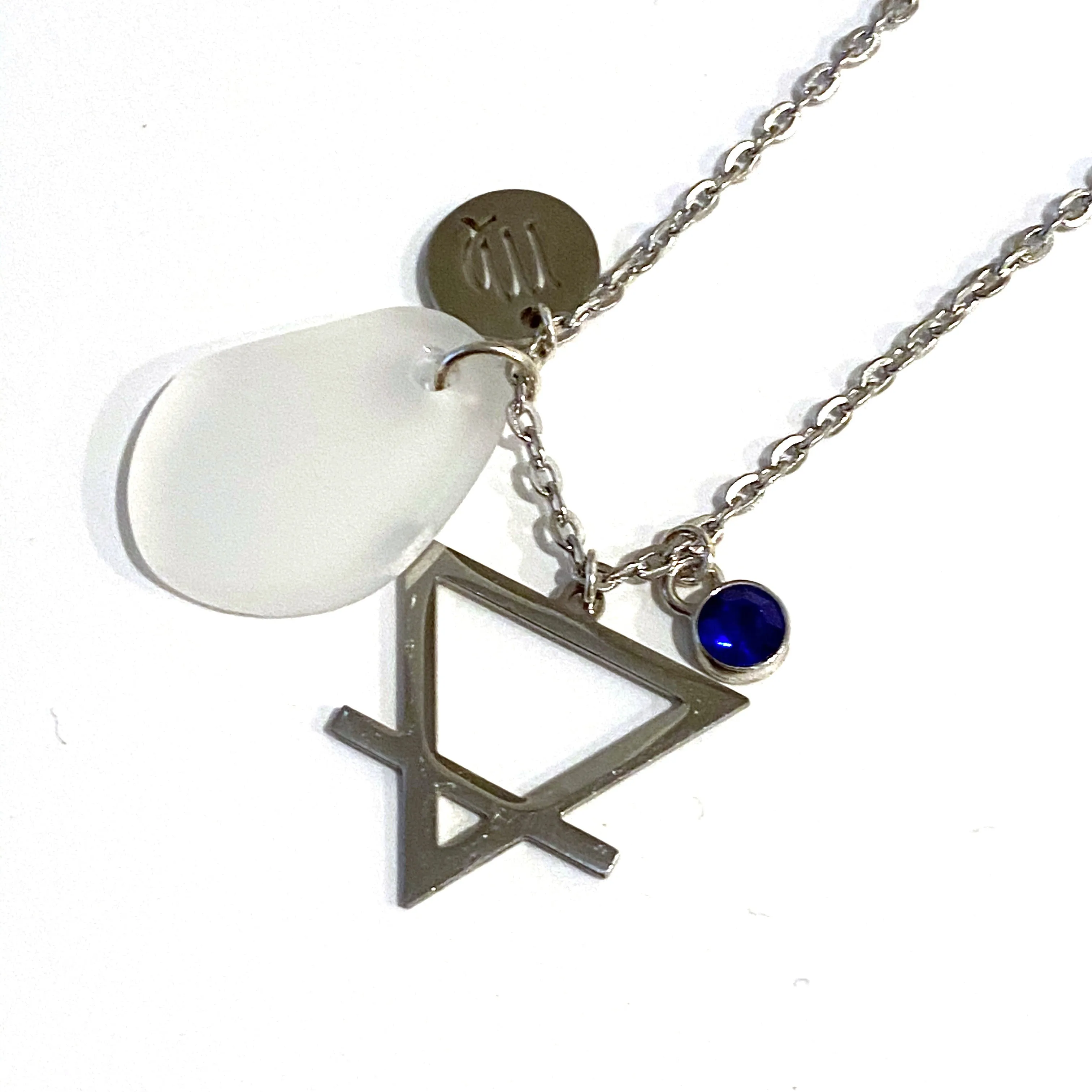 Virgo Constellation Necklace with White Sea Glass, Custom Birthstone, and Earth Element