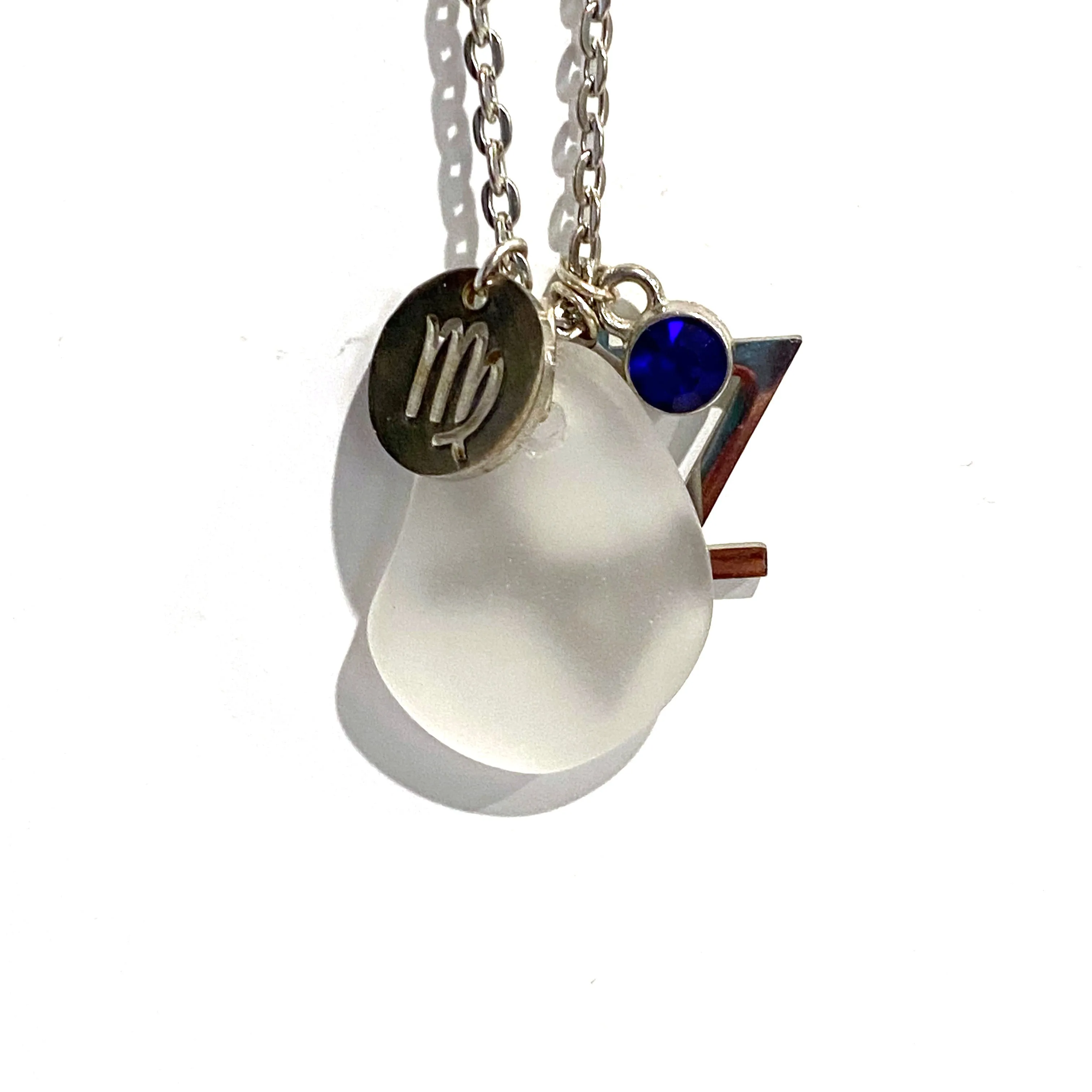 Virgo Constellation Necklace with White Sea Glass, Custom Birthstone, and Earth Element
