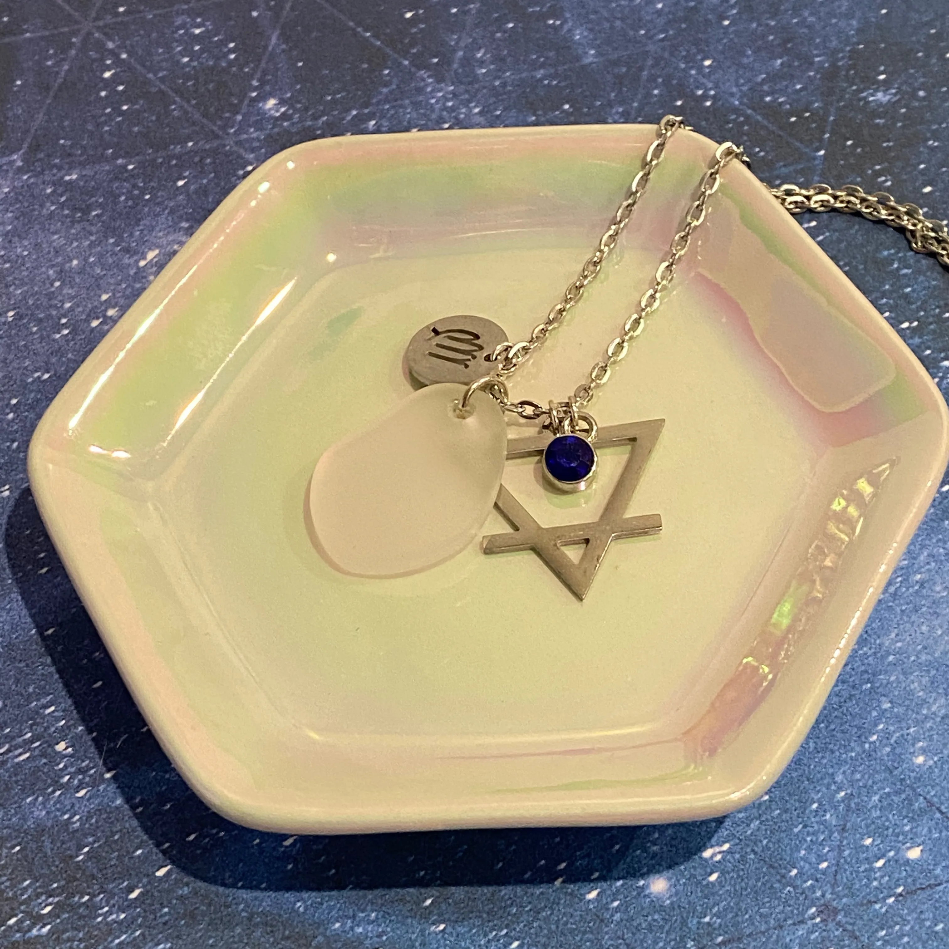 Virgo Constellation Necklace with White Sea Glass, Custom Birthstone, and Earth Element