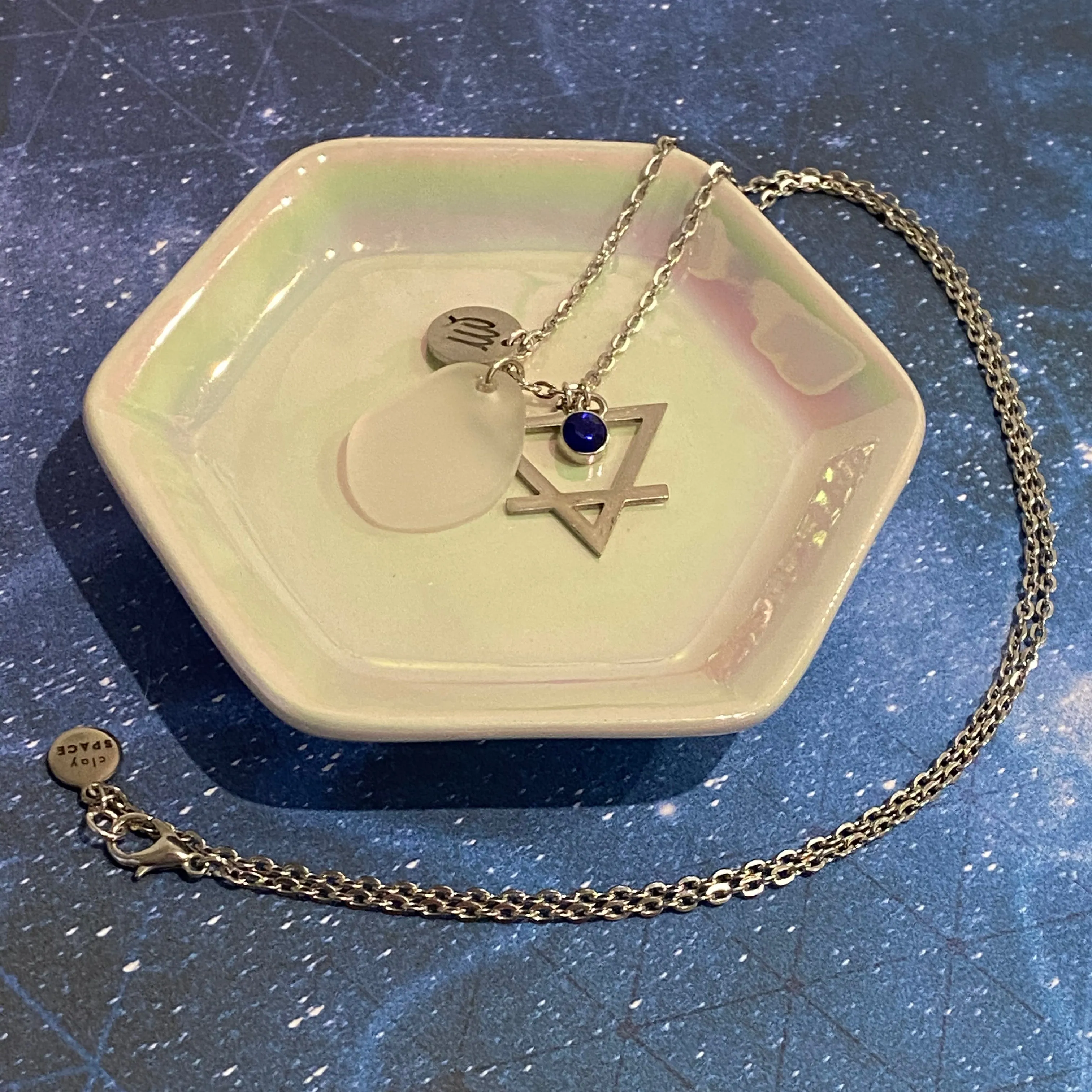 Virgo Constellation Necklace with White Sea Glass, Custom Birthstone, and Earth Element
