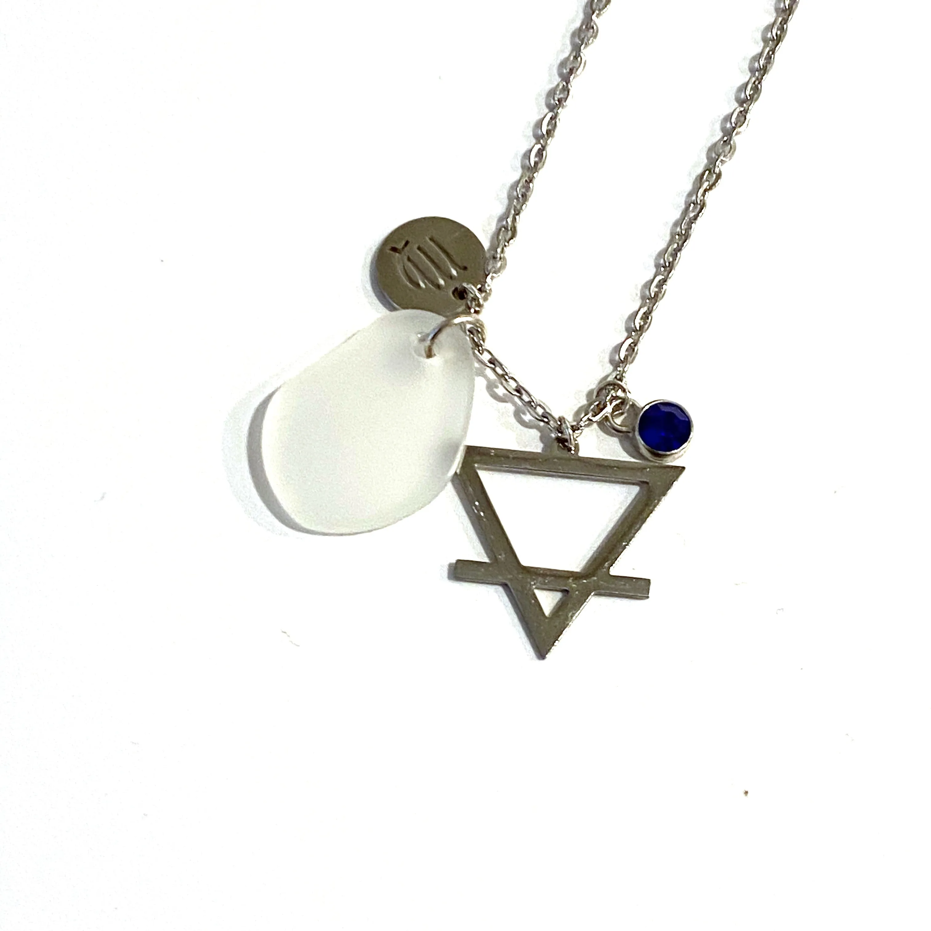 Virgo Constellation Necklace with White Sea Glass, Custom Birthstone, and Earth Element