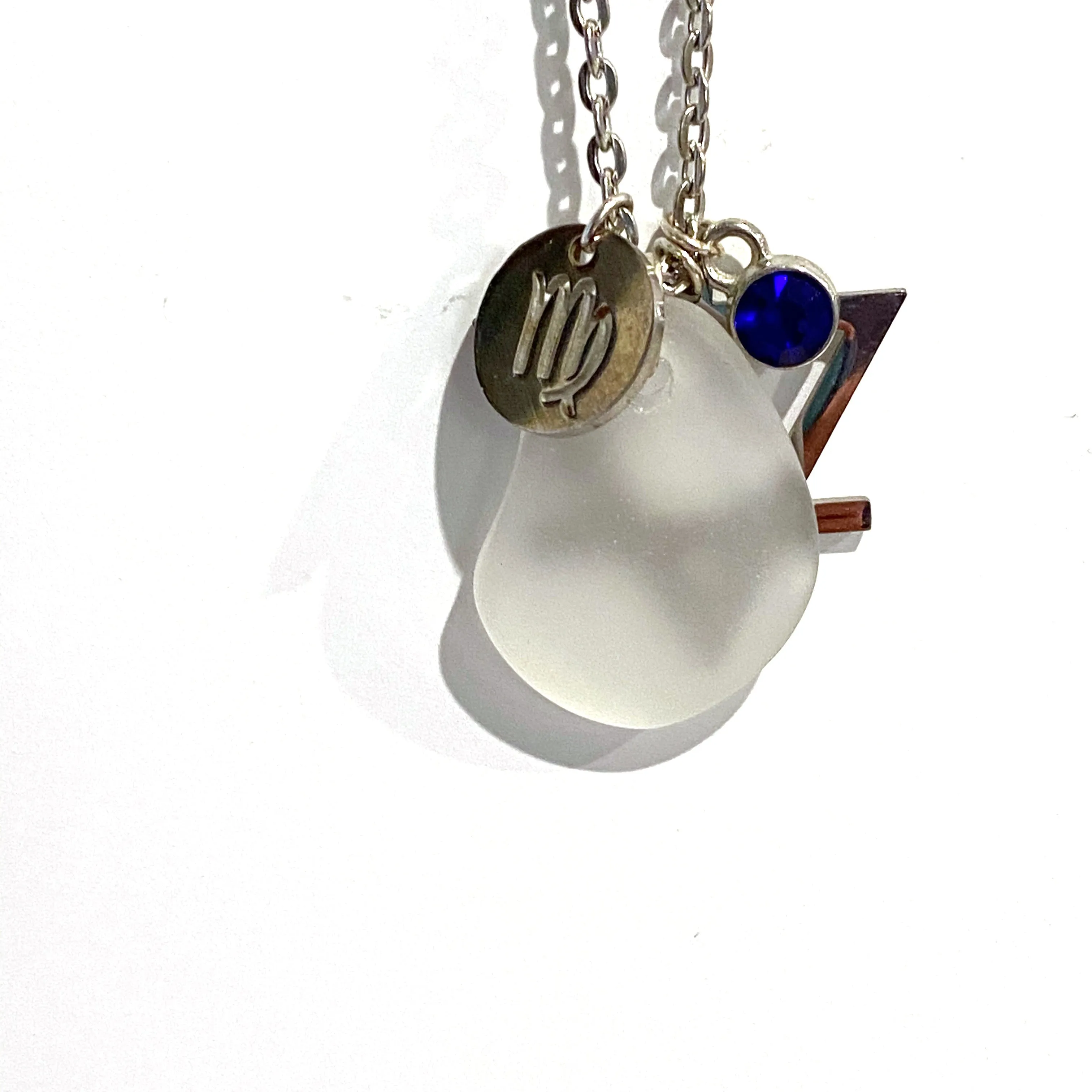 Virgo Constellation Necklace with White Sea Glass, Custom Birthstone, and Earth Element