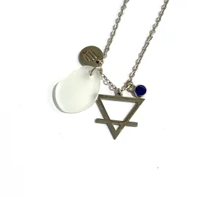 Virgo Constellation Necklace with White Sea Glass, Custom Birthstone, and Earth Element