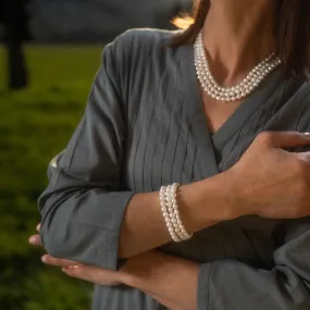 White Freshwater Biwa Pearl 3 Strand Bracelet