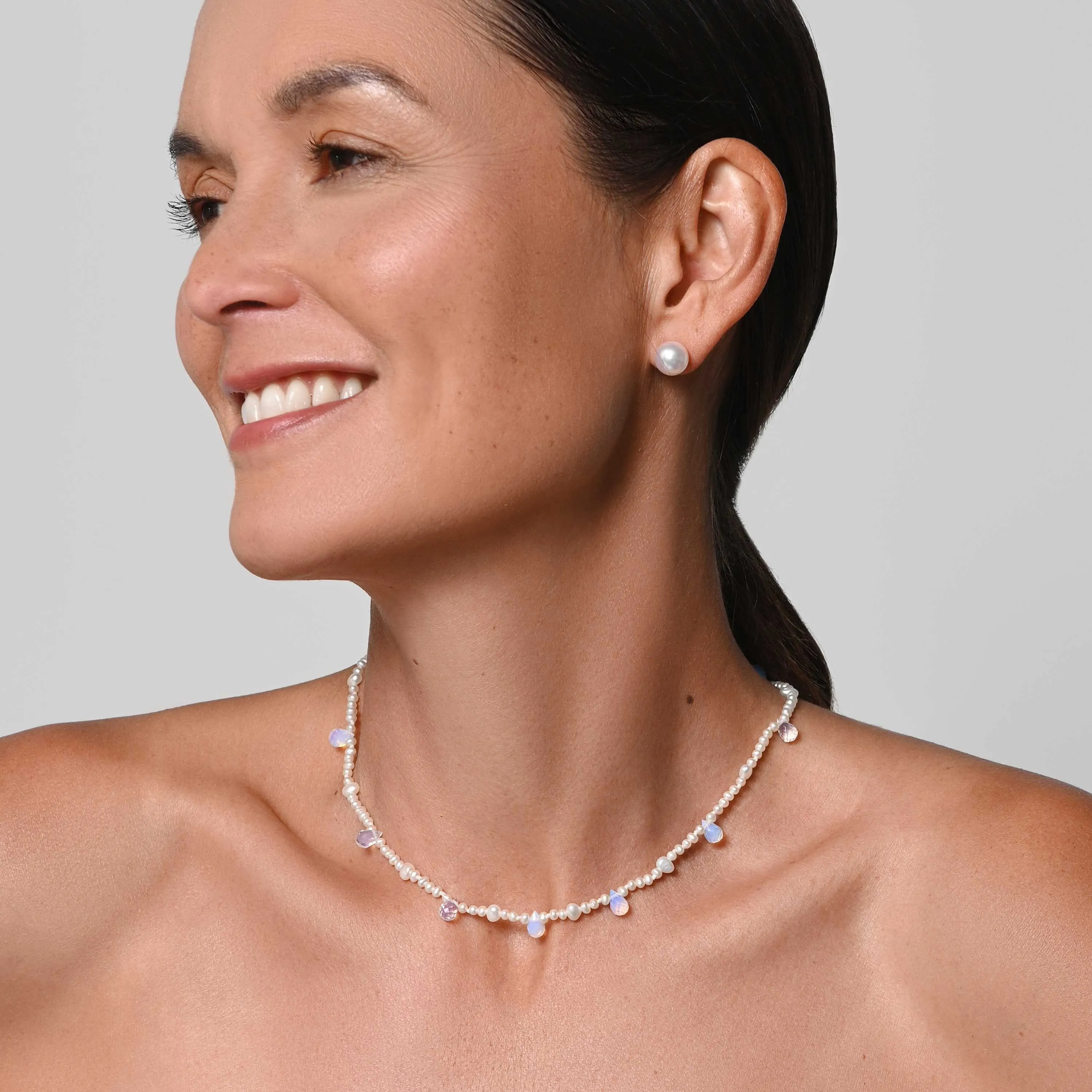 White Freshwater Pearl & Opaline 'Tsarina' Single Strand Necklace