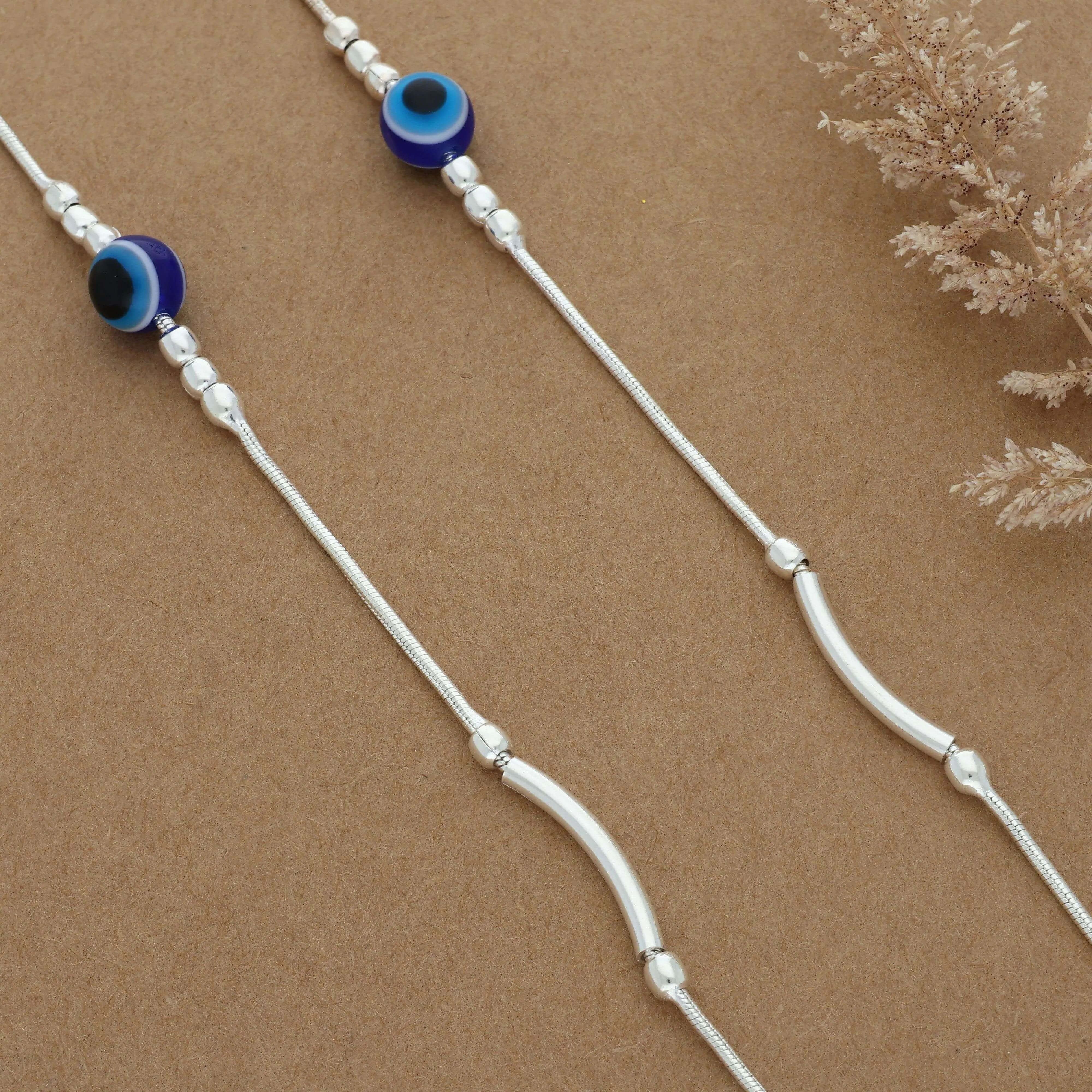 Winsome Evil Eye Beads Adjustable Silver Anklet