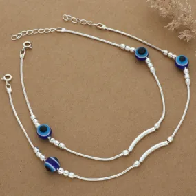 Winsome Evil Eye Beads Adjustable Silver Anklet