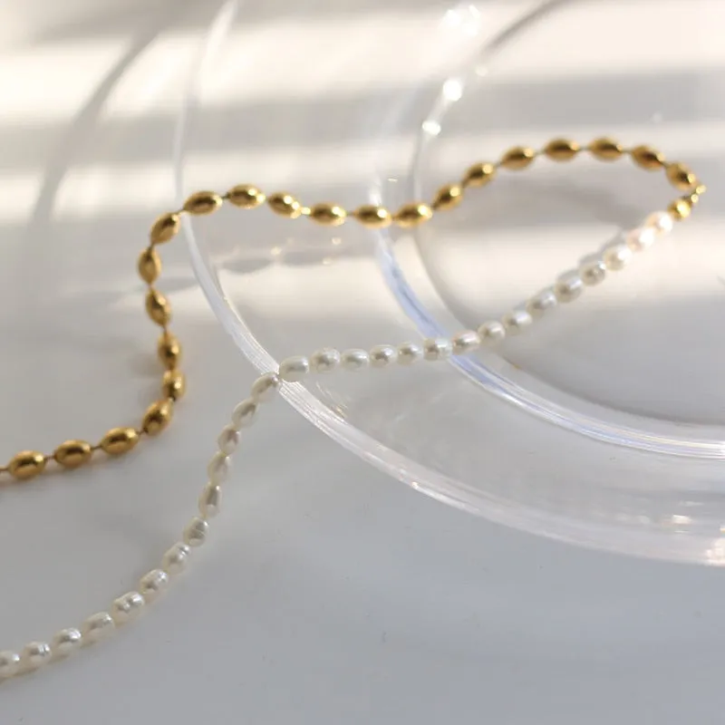 Women Trendy Necklace | Gold Jewelry For Girlfriend | Pearl Necklace | Half Pearl & Half Gold Beaded Chain Necklace | Beaded Pearl Necklace