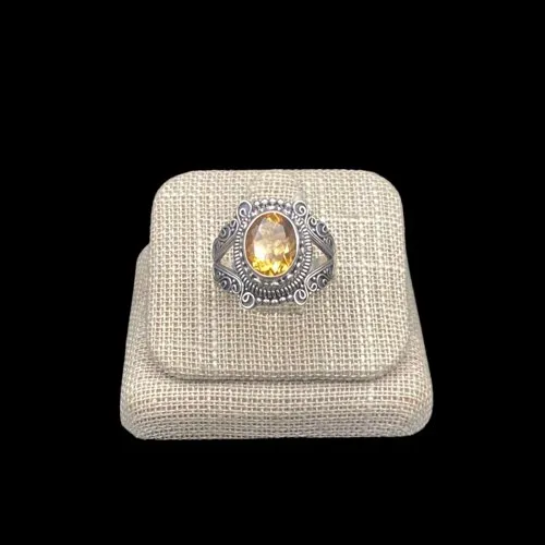 Womens Sterling Silver Ring With Oval Shaped Citrine Gemstone Ring