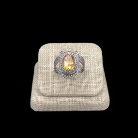 Womens Sterling Silver Ring With Oval Shaped Citrine Gemstone Ring